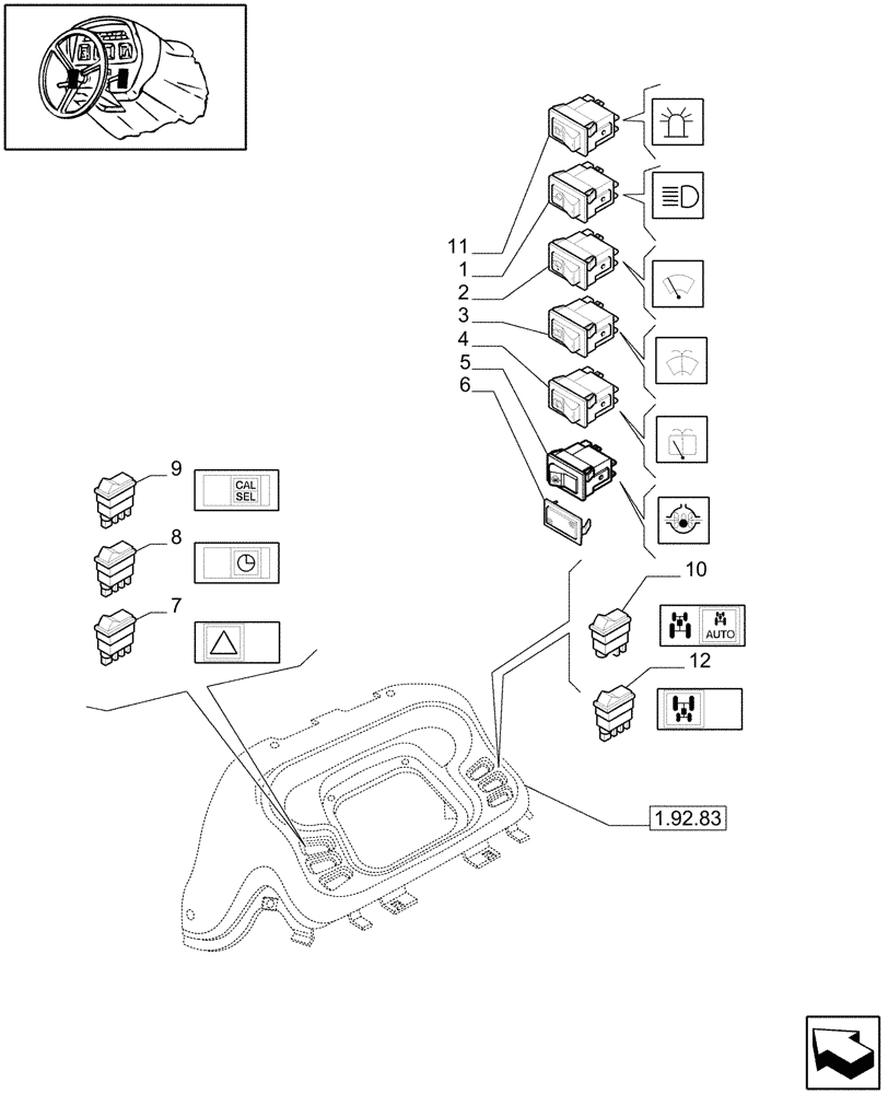 Схема запчастей Case IH JX1095N - (1.92.74[03]) - ELECTRIC CONTROLS - W/CAB (10) - OPERATORS PLATFORM/CAB