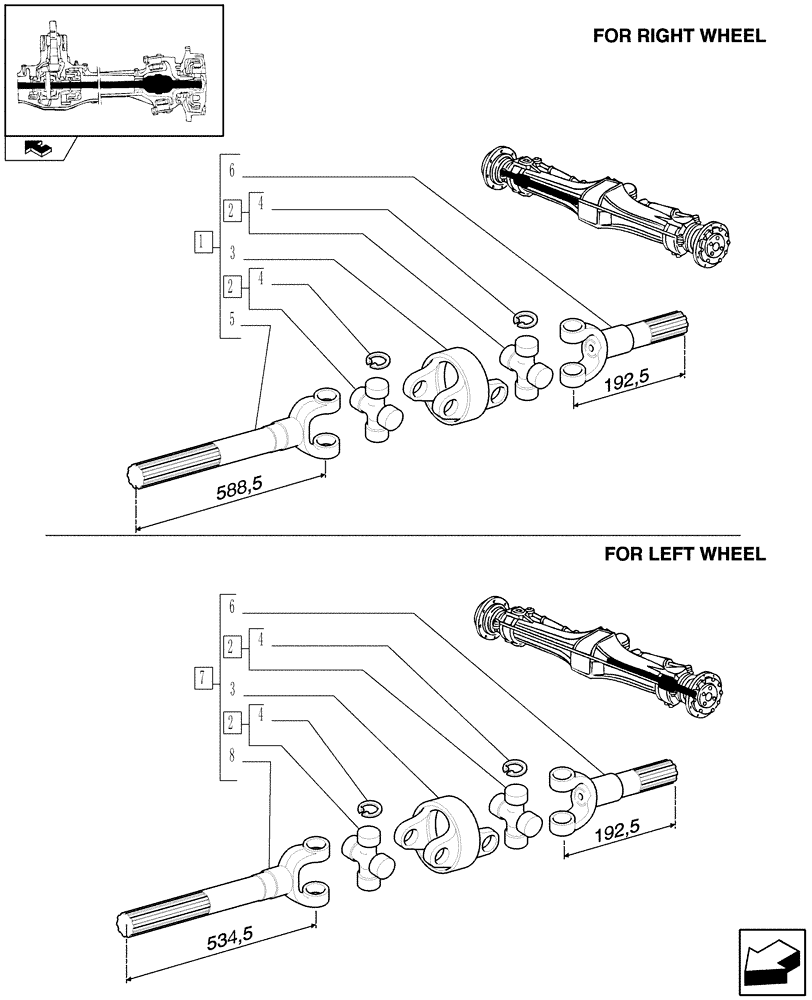 Схема запчастей Case IH FARMALL 80 - (1.40.1/10A) - 4WD FRONT AXLE - DIFFERENTIAL SHAFT - BREAKDOWN (04) - FRONT AXLE & STEERING