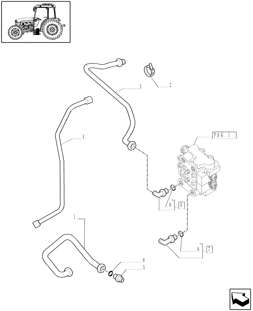 Схема запчастей Case IH JX1085C - (1.82.7/08[03]) - (VAR.124) 2 MID-MOUNT REMOTE VALVES WITH JOYSTICK - PIPES - C5484 (07) - HYDRAULIC SYSTEM