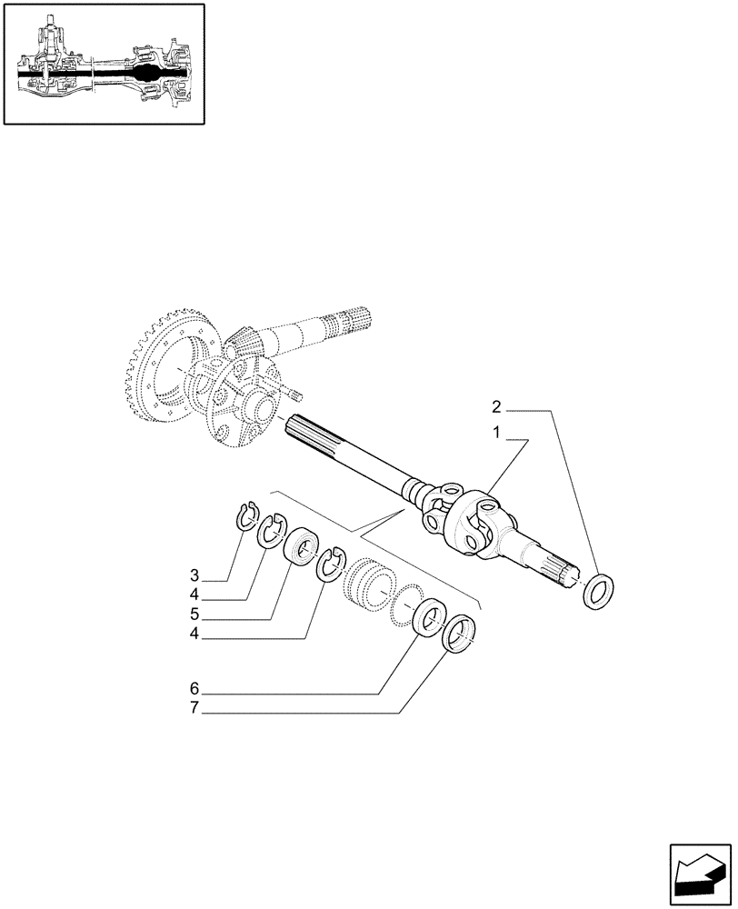 Схема запчастей Case IH JX1060C - (1.40.3/10[01]) - (VAR.325-692) FR. AXLE W/SLIP LIM. LOCKING, WITHOUT FR.BRAKE (30KM/H)-GEARING AND DIFFER. SHAFT (04) - FRONT AXLE & STEERING