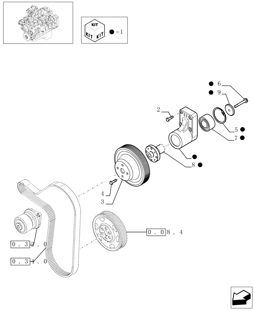 Схема запчастей Case IH PX170 - (0.34.5[01]) - FAN DRIVE (504036557-504063977) (02) - ENGINE