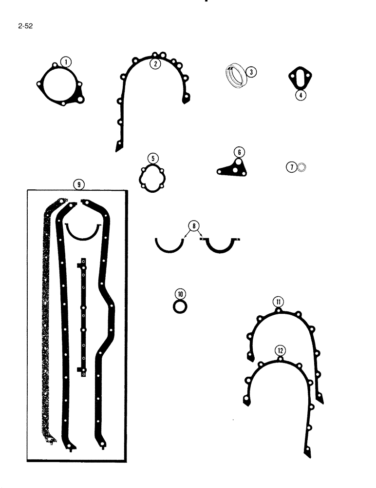 Схема запчастей Case IH 5000 - (2-52) - GASKET KIT, C-232 GAS ENGINE PRIOR TO P.I.N. 4595, C-258 GAS ENGINE P.I.N 4595 - 6004, CYL. BLOCK (02) - ENGINE