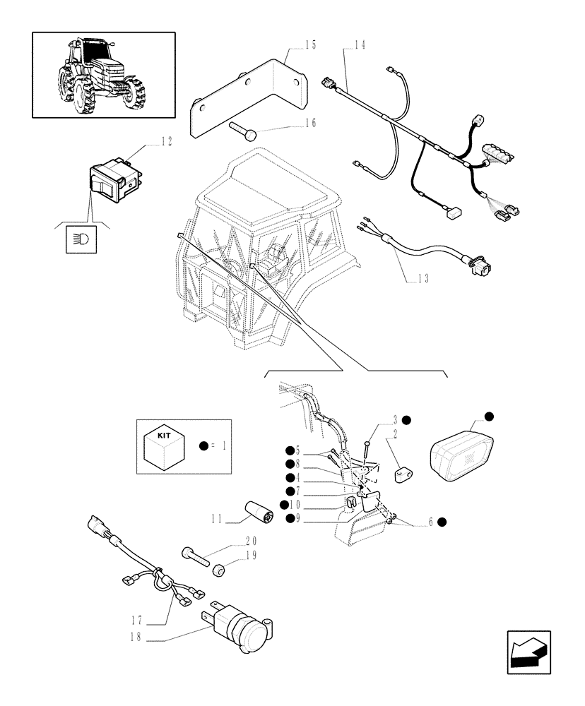 Схема запчастей Case IH JX1080U - (1.91.7/08) - (VAR.077-078) WORK SPOT-LIGHTS FOR LOADER (10) - OPERATORS PLATFORM/CAB