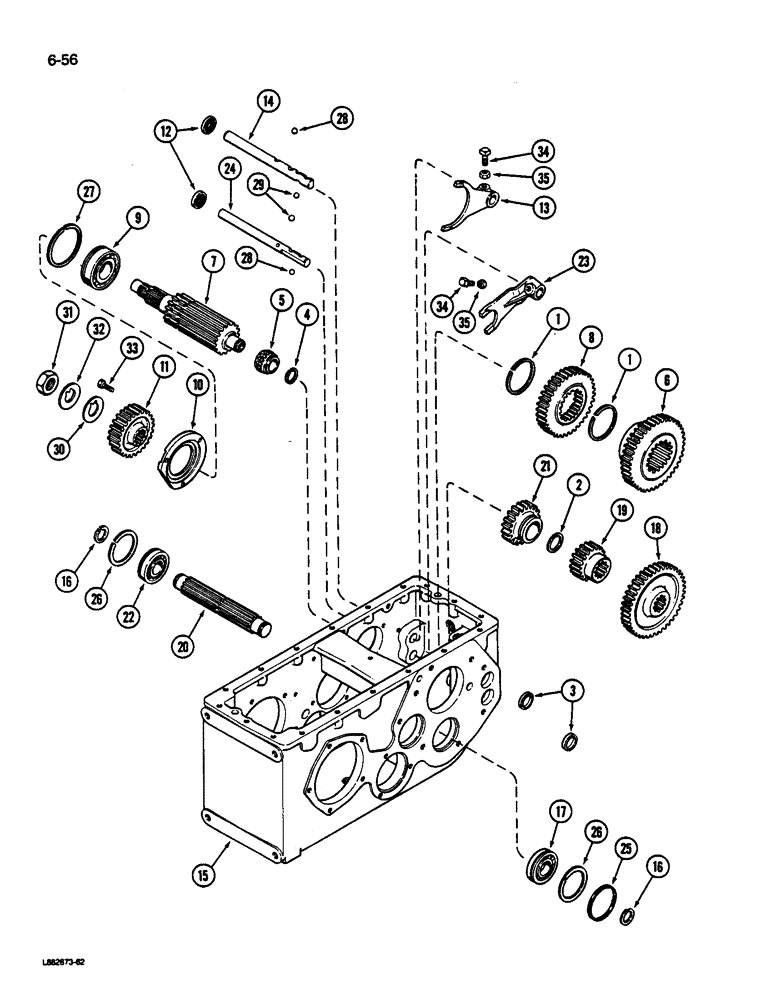 Схема запчастей Case IH 1822 - (6-56) - MAIN SHAFT, INPUT SHAFT, SHIFT RAILS AND FORKS, 1822 COTTON PICKER P.I.N. JJC0012001 AND AFTER (03) - POWER TRAIN