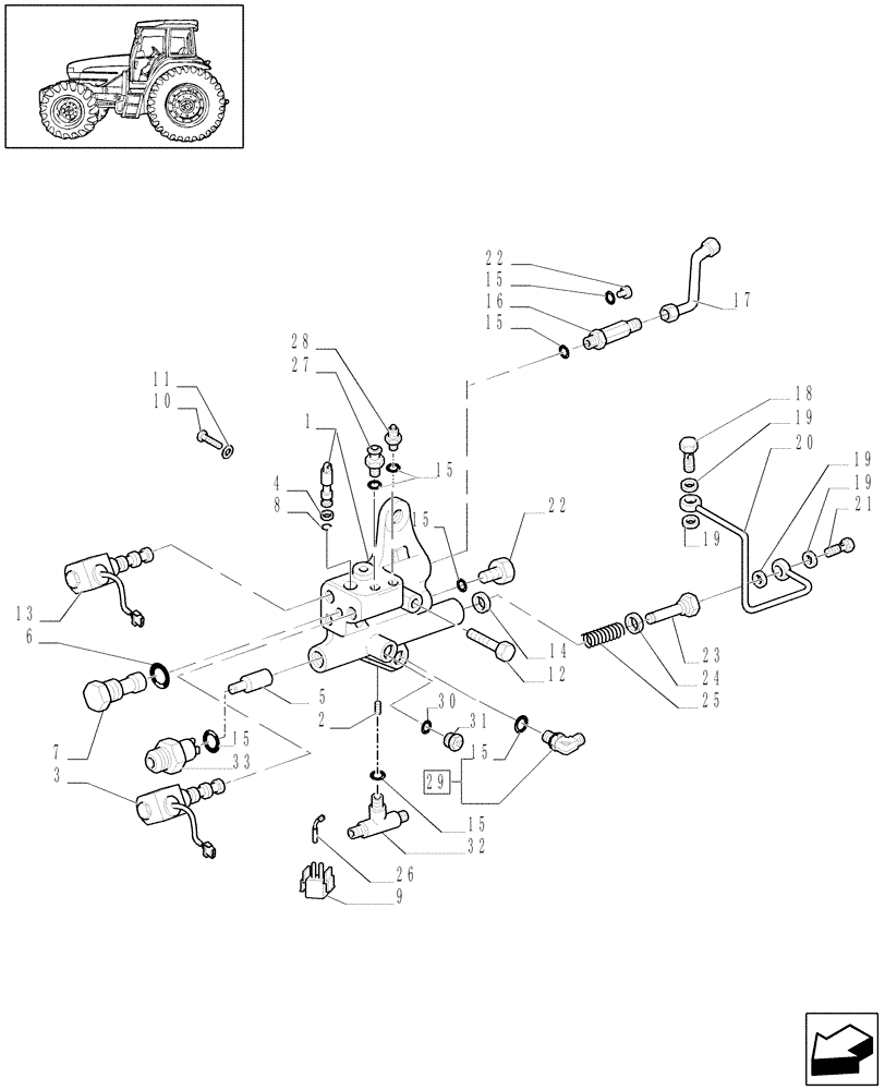 Схема запчастей Case IH JX1070U - (1.33.2/23) - (VAR.729/1) SYNCHRO MESH GEARED POWER TAKE -OFF 540 - 750 - 1000 RPM - VALVE SUPPORT - D5642 (04) - FRONT AXLE & STEERING