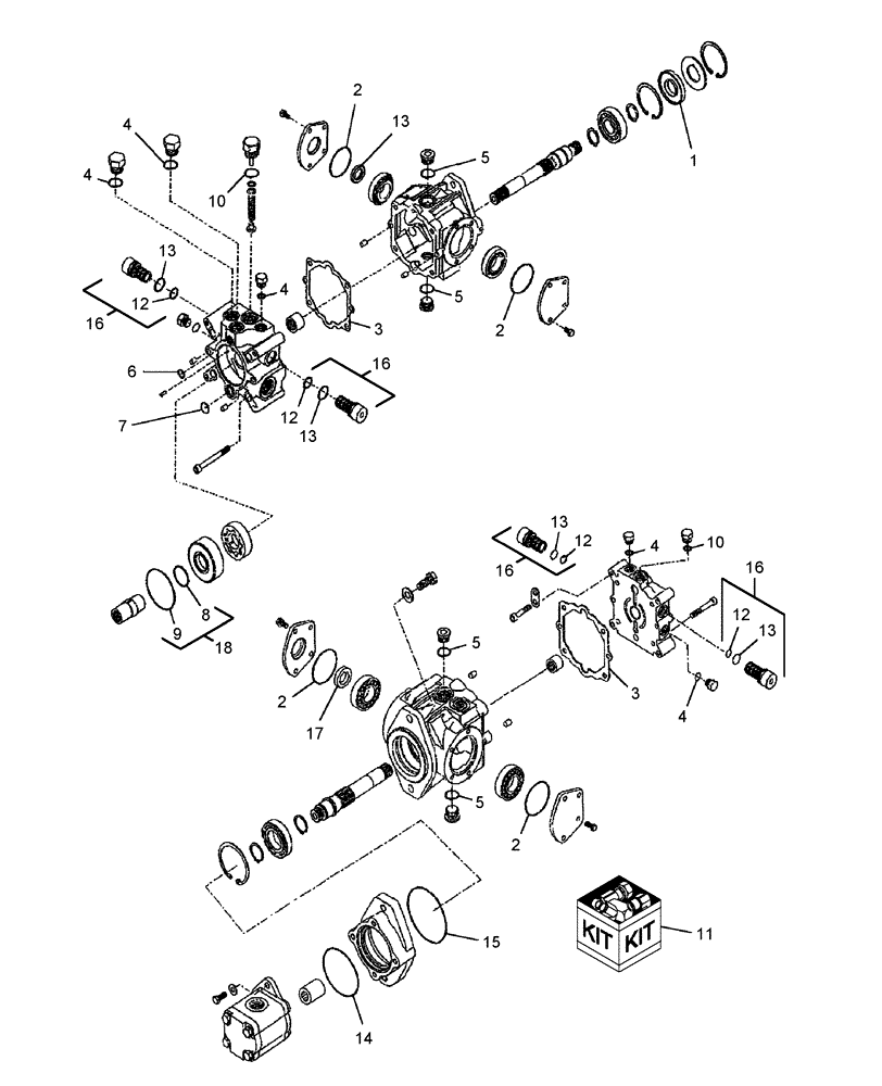 Схема запчастей Case IH WDX901 - (044B) - WDX TANDEM PUMP, MODEL MT035D - OVERHAUL SEAL KIT (35) - HYDRAULIC SYSTEMS