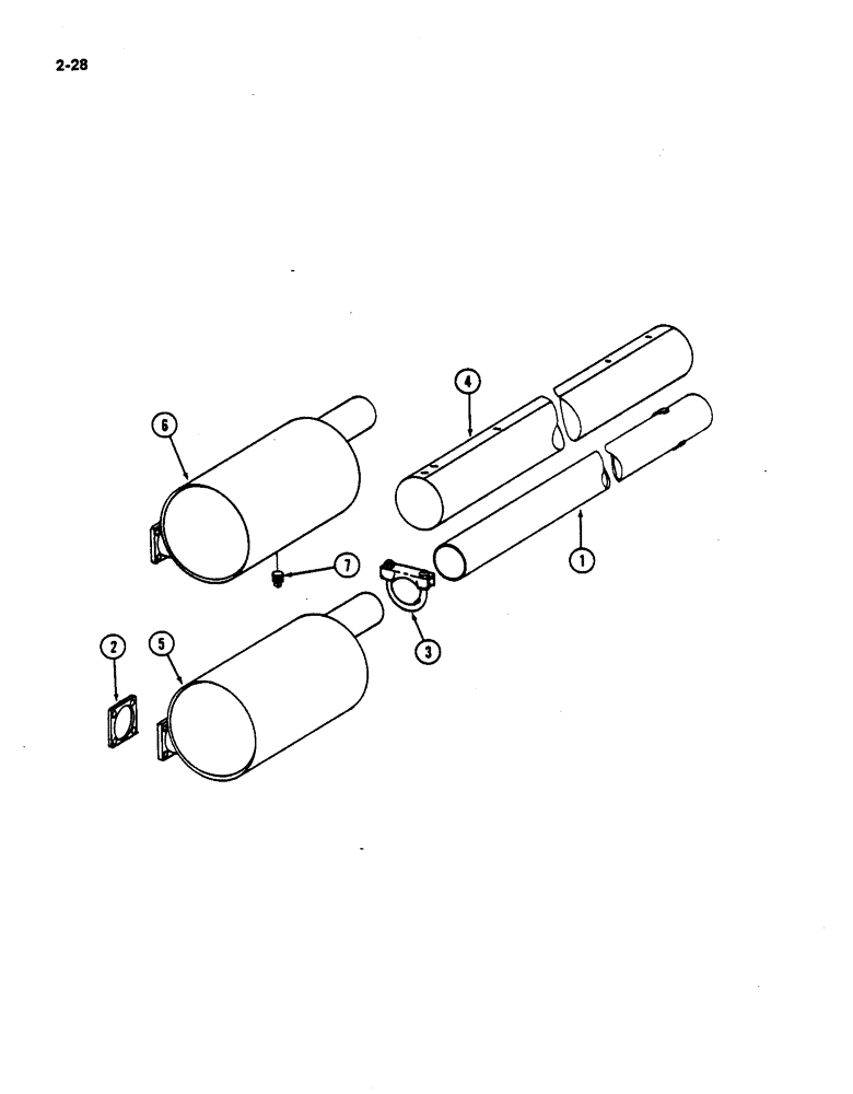 Схема запчастей Case IH 782 - (2-28) - EXHAUST SYSTEM, LOW DRUM P.I.N. 682 AND AFTER, HIGH DRUM P.I.N. 2125 AND AFTER (01) - ENGINE