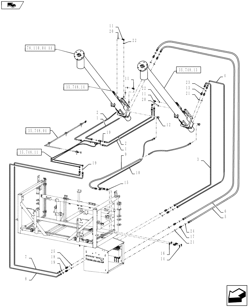 Схема запчастей Case IH 810 - (35.748.12) - 6" AUGER HOSE AND FITTINGS, DOUBLE AND TRIPLE BIN (35) - HYDRAULIC SYSTEMS