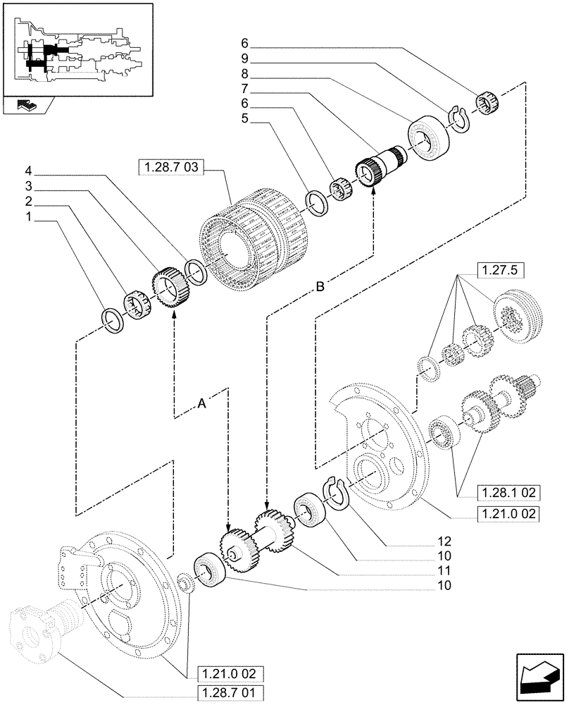 Схема запчастей Case IH MAXXUM 110 - (1.28.1[01]) - TRANSMISSION 16X16 OR 17X16 - GEARSHIFTS GEARS (03) - TRANSMISSION