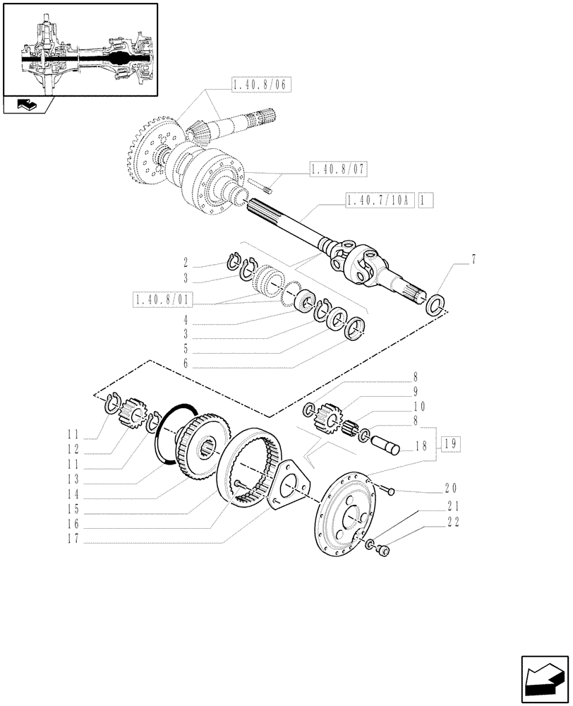 Схема запчастей Case IH PUMA 125 - (1.40. 8/10[01]) - (CL.3) SUSP.FRONT AXLE W/MULTI-PLATE DIFF.LOCK AND ST.SENSOR - DIFF.GEARS & DIFF.SHAFT - C5954 (VAR.330414) (04) - FRONT AXLE & STEERING