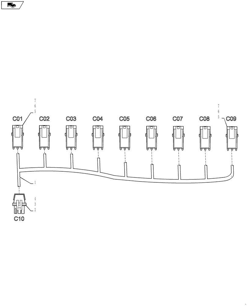 Схема запчастей Case IH 4430 - (55.100.37) - AIM COMMAND HARNESS, 6 SECTION, 90"/100 BOOM, INNER SECTION, 9 NOZZLES (55) - ELECTRICAL SYSTEMS