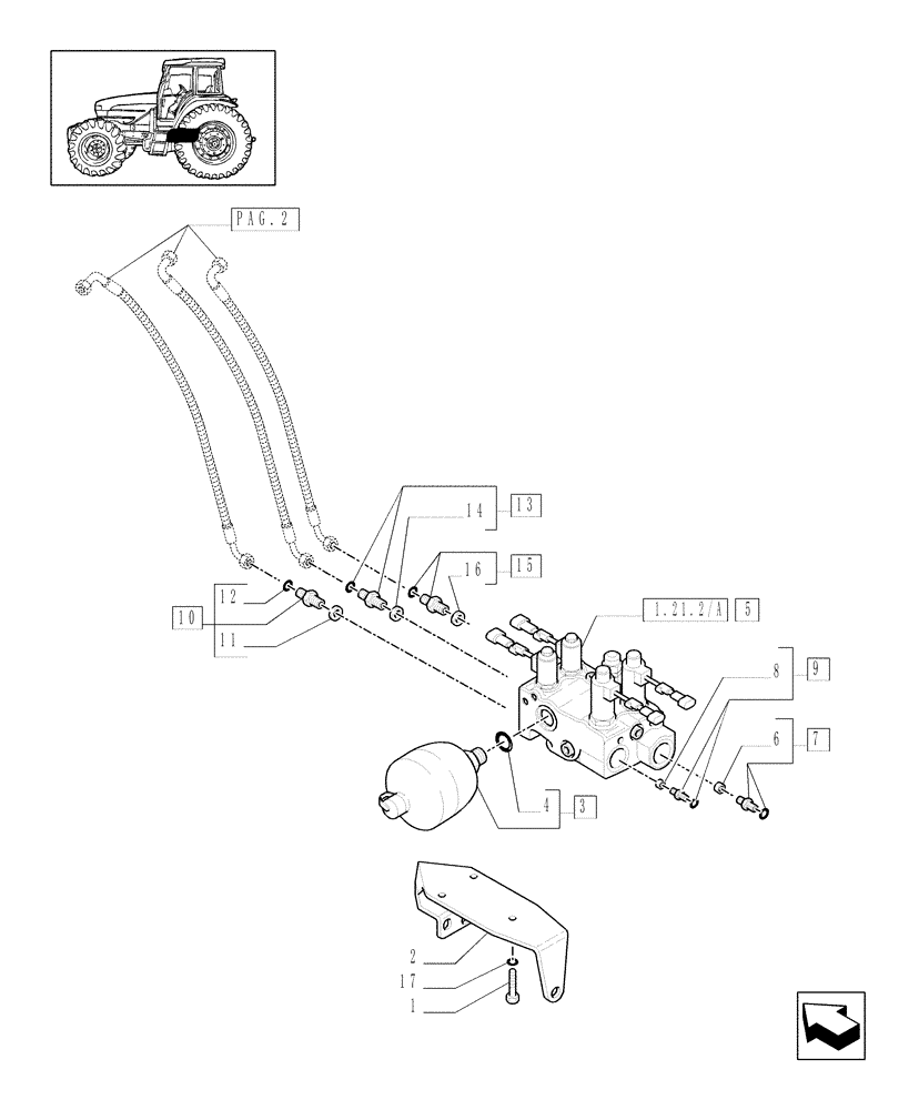 Схема запчастей Case IH MXU100 - (1.21.2[01]) - (VAR.301/1-358/1) 4WD FRONT AXLE WITH SUSPENSIONS AND TERRALOCK - VALVE (03) - TRANSMISSION