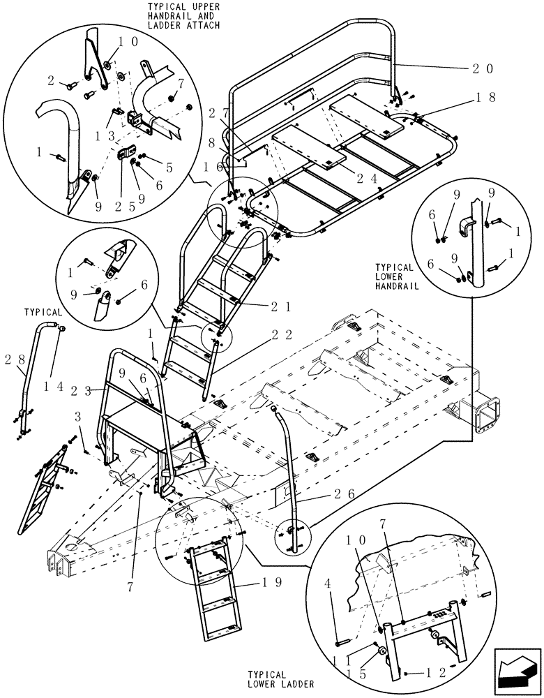 Схема запчастей Case IH ADX3380 - (E.30.A[01]) - PLATFORMS AND EXTERNAL LADDERS E - Body and Structure