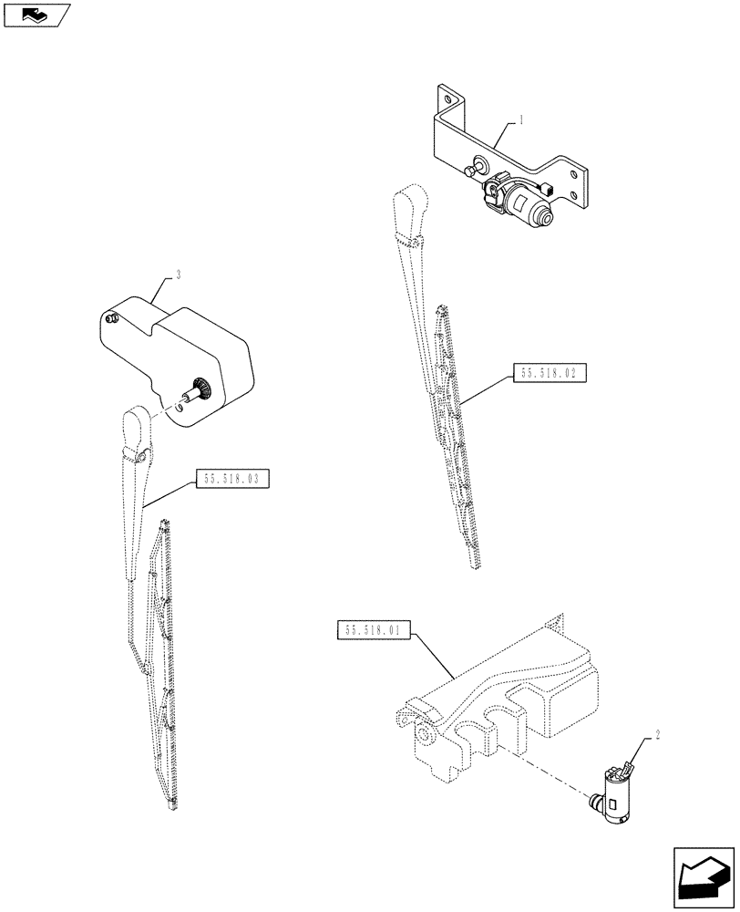 Схема запчастей Case IH PUMA 130 - (55.518.04) - WIPER MOTORS AND PUMP (55) - ELECTRICAL SYSTEMS