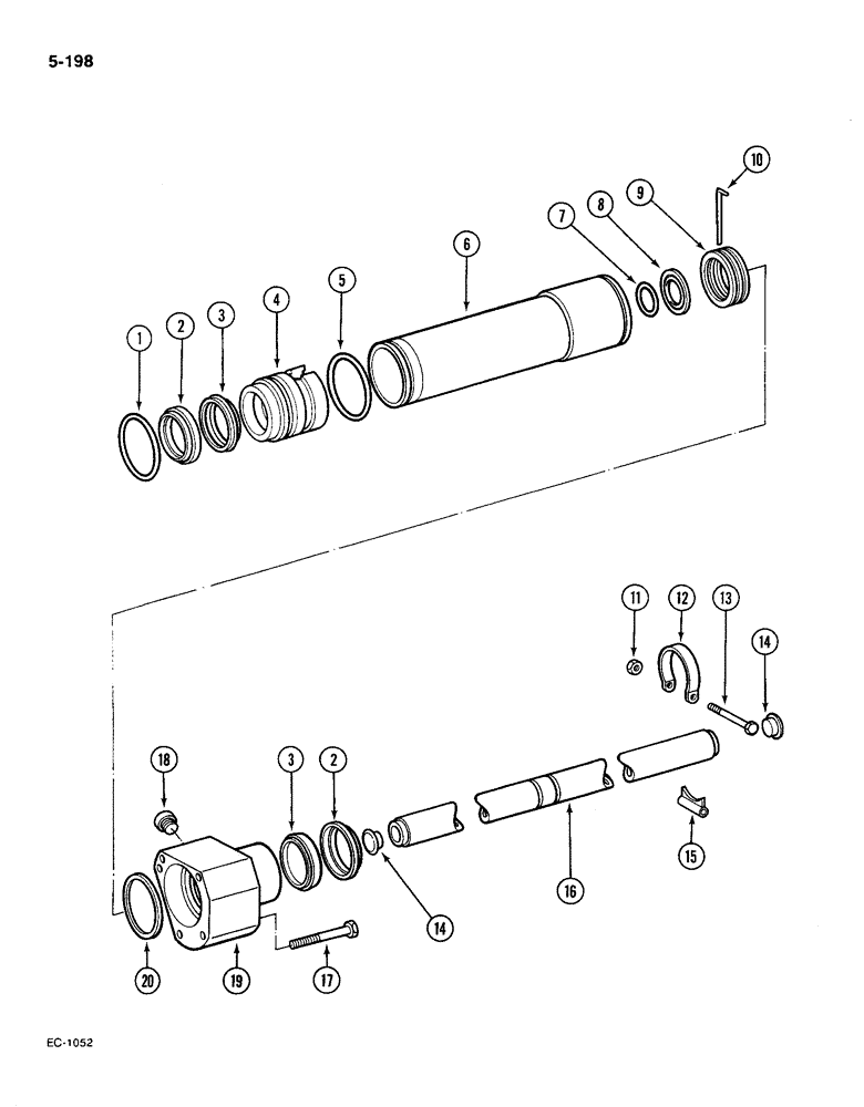 Схема запчастей Case IH 585 - (5-198) - STEERING CYLINDER, 4 WHEEL DRIVE, AXLES APL-330 AND APL-325, P.I.N. 18001 AND AFTER (05) - STEERING