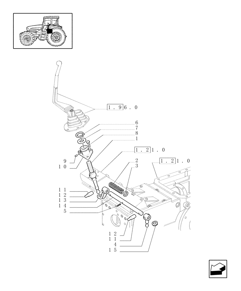 Схема запчастей Case IH JX70U - (1.29.1) - TRANSMISSION ESTERNALSHIFTING CONTROLS - LOWER LEVER, ROD (03) - TRANSMISSION