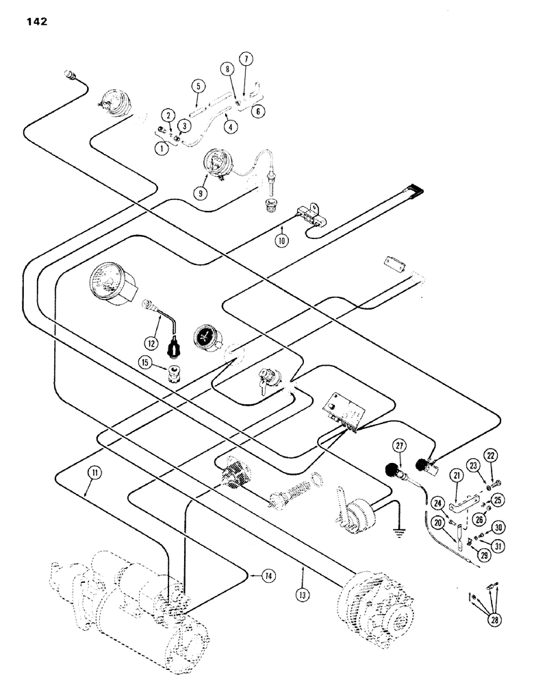 Схема запчастей Case IH 336BDT - (142) - INSTRUMENTATION HOOK-UP, SAFETY GAUGES, REAR PANEL OR FUEL TANK 