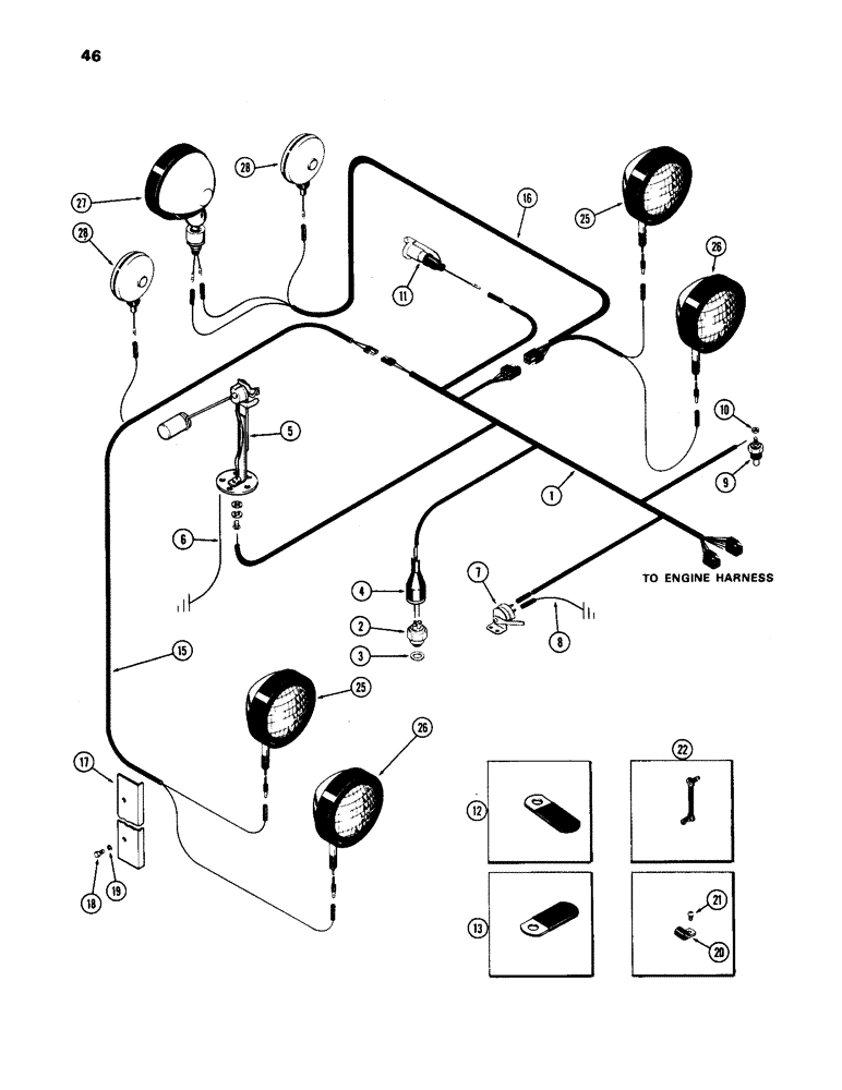 Схема запчастей Case IH 1170 - (046) - ELECTRICAL EQUIPMENT AND WIRING, (451B) DIESEL ENGINE, TRANS. HARNESS (04) - ELECTRICAL SYSTEMS