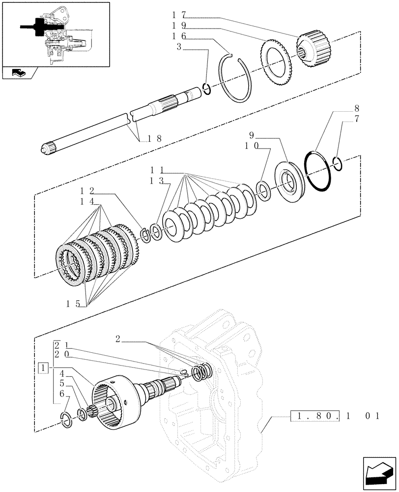 Схема запчастей Case IH PUMA 140 - (1.80.7[01]) - PTO CLUTCH - PTO SHAFT CONTROL AND CLUTCH PLATES (07) - HYDRAULIC SYSTEM