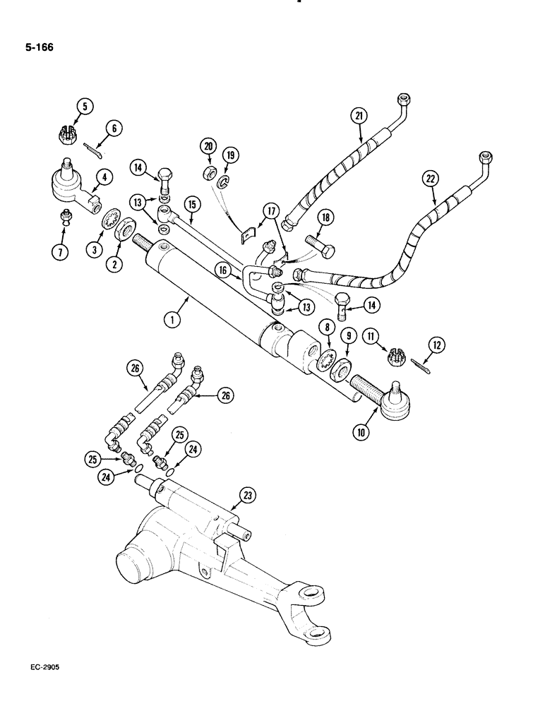 Схема запчастей Case IH 885 - (5-166) - STEERING CYLINDERS AND CONNECTIONS, 4 WHEEL DRIVE (05) - STEERING