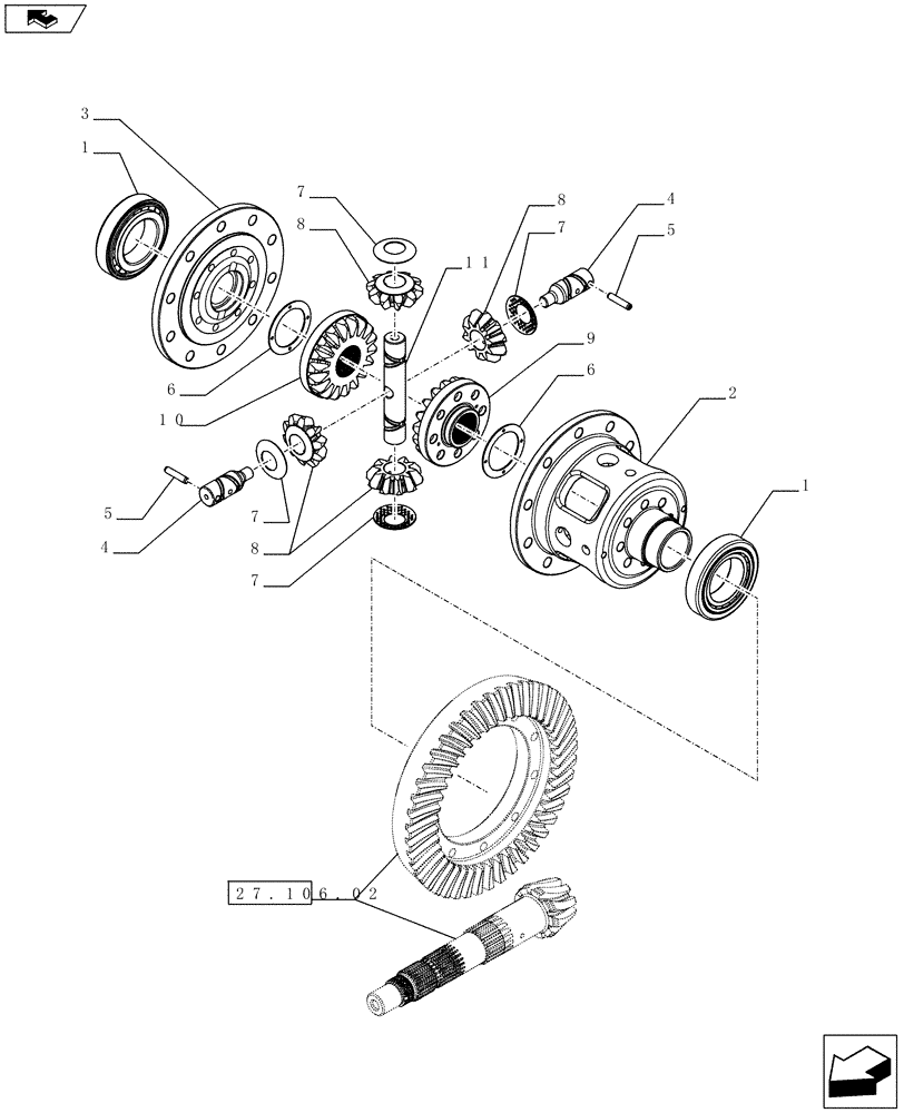 Схема запчастей Case IH FARMALL 75C - (27.106.04) - DIFFERENTIAL GEARS (27) - REAR AXLE SYSTEM