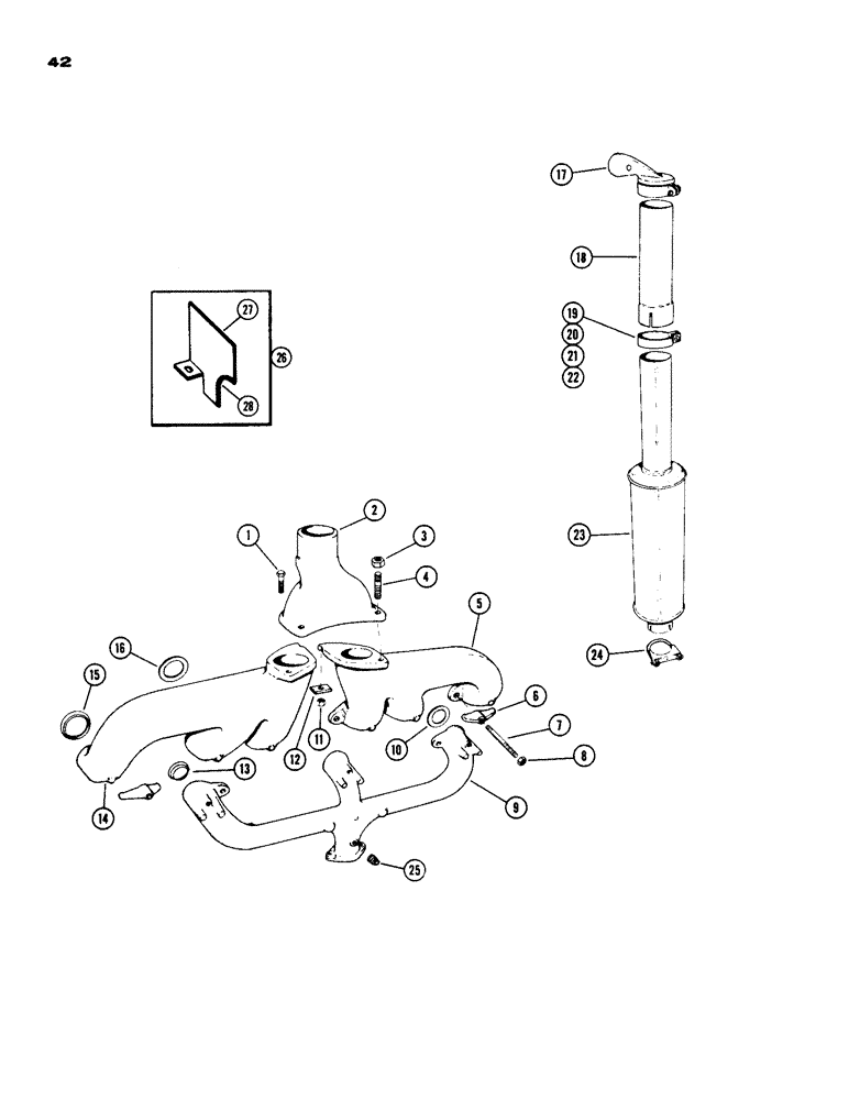 Схема запчастей Case IH 930-SERIES - (042) - MANIFOLDS AND MUFFLER, SPARK IGNITION ENGINE (02) - ENGINE