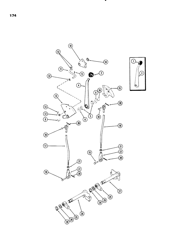 Схема запчастей Case IH 1270 - (174) - RANGE SHIFT LINKAGE, USED PRIOR TO TRANSMISSION SERIAL NUMBER 10028201 (06) - POWER TRAIN