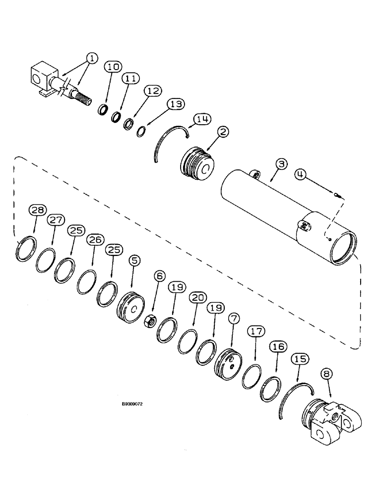 Схема запчастей Case IH 900 - (8-096) - WING FRAME LIFT HYDRAULIC CYLINDER, CYCLO AIR & PLATE VERTICAL FOLDING, ALL ROW SIZES (08) - HYDRAULICS