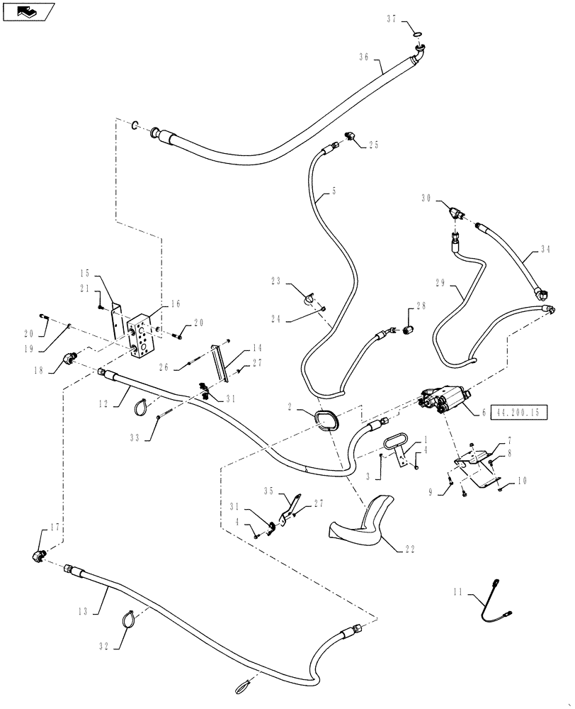 Схема запчастей Case IH 7130 - (35.200.16) - POWER GUIDE AXLE-PGA- VALVE/HOSE INSTALLATION (35) - HYDRAULIC SYSTEMS