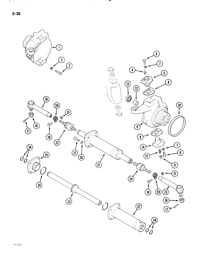 Схема запчастей Case IH 2096 - (5-038) - CARRARO MFD FRONT AXLE, P.I.N. 17898102 AND AFTER, SWIVEL HOUSINGS AND STEERING CYLINDER (05) - STEERING