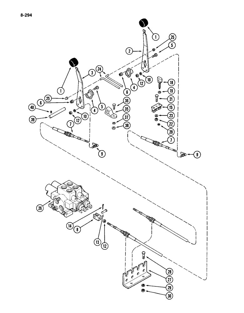 Схема запчастей Case IH 4994 - (8-294) - REMOTE HYDRAULIC CONTROLS, PRIOR TO P.I.N. 8865846, TWO CIRCUIT SYSTEM (08) - HYDRAULICS