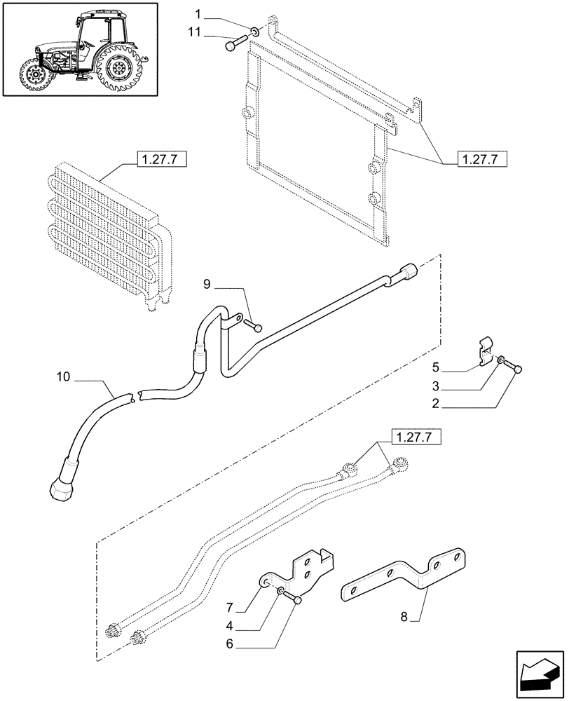 Схема запчастей Case IH JX1085C - (1.27.7/06) - (VAR.838-839) FRONT PTO LIFT - PIPES (03) - TRANSMISSION