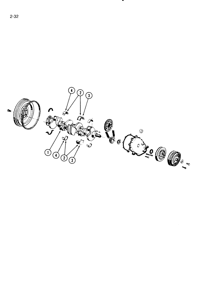 Схема запчастей Case IH 5000 - (2-32) - CRANKSHAFT, FLYWHEEL AND FRONT COVER, C-232 AND C-258 GAS ENGINE (02) - ENGINE