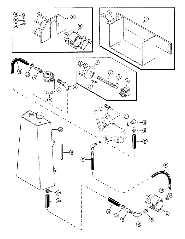 Схема запчастей Case IH 60 - (44) - HYDRAULIC KIT, FRONT MOUNTED, 13 GPM PUMP, 990 AND 995 TRACTORS, USED 1979 & AFTER (35) - HYDRAULIC SYSTEMS