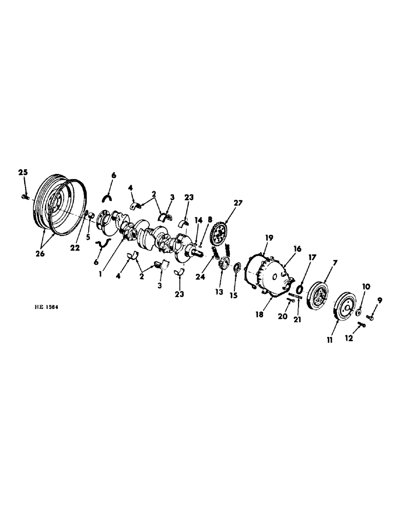 Схема запчастей Case IH 375 - (C-04) - 6 CYLINDER, 232 CARBURETED ENGINE, CRANKSHAFT FLYWHEEL AND FRONT COVER (01) - ENGINE