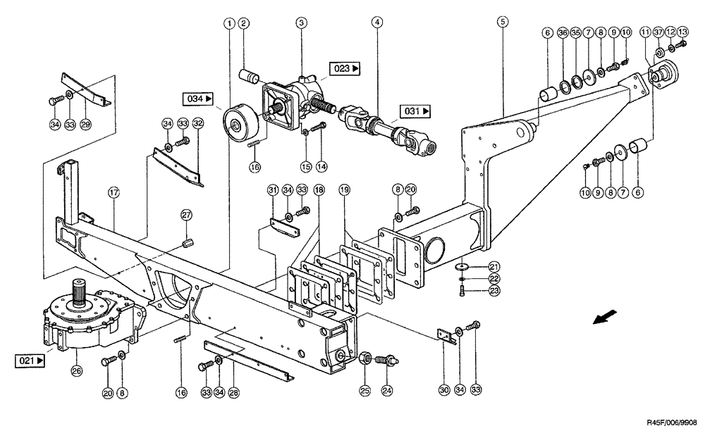 Схема запчастей Case IH RU450 - (0006) - SUPPORTING ARM LH, DRIVE, RIGHT (58) - ATTACHMENTS/HEADERS