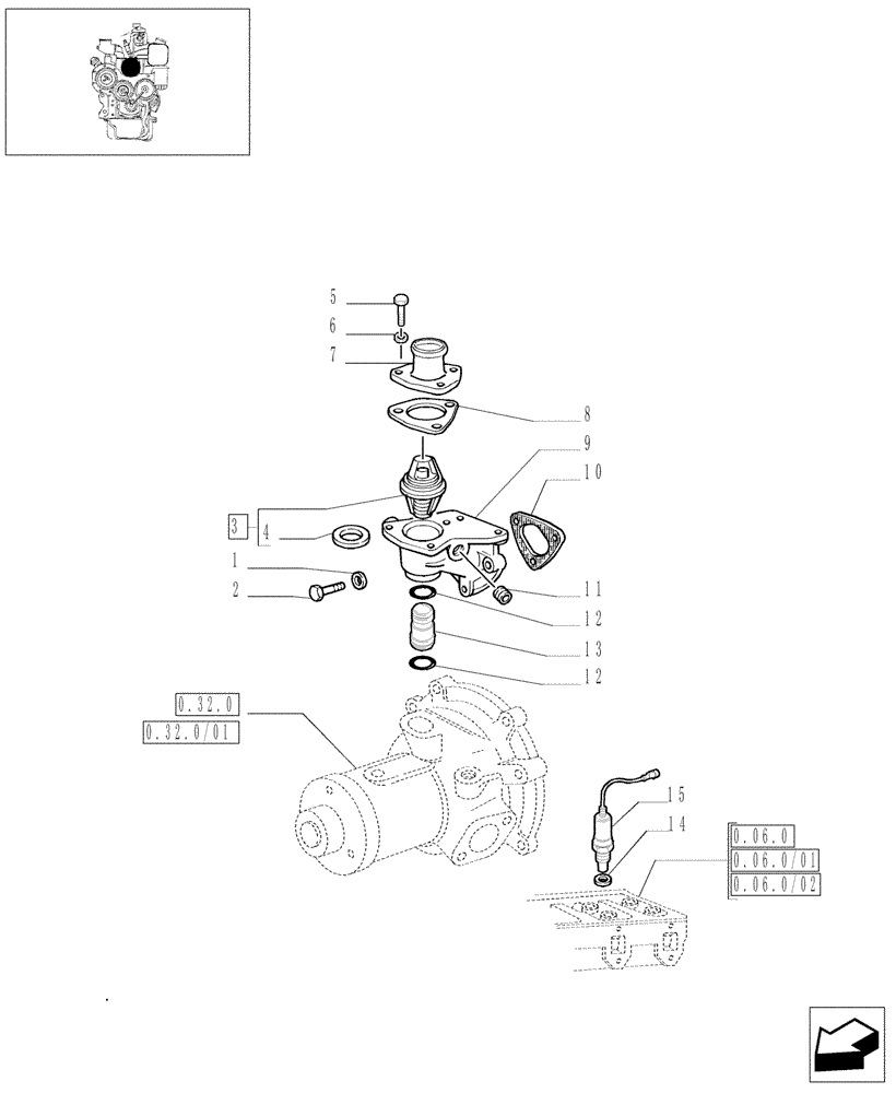 Схема запчастей Case IH JX70 - (0.32.6) - THERMOSTAT AND RELATED PARTS (01) - ENGINE