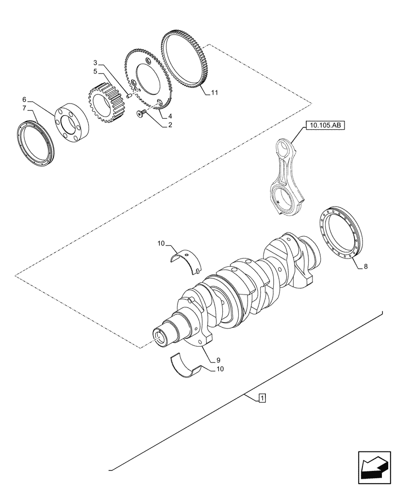 Схема запчастей Case IH F5DFL413A A001 - (10.103.01) - CRANKSHAFT (504388222) (10) - ENGINE