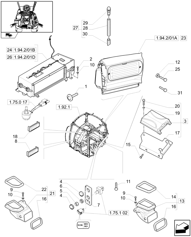 Схема запчастей Case IH PUMA 180 - (1.94.2/01) - (VAR.098) AUTOMATIC CLIMATE CONTROL - VENTILATION DUCTS (10) - OPERATORS PLATFORM/CAB