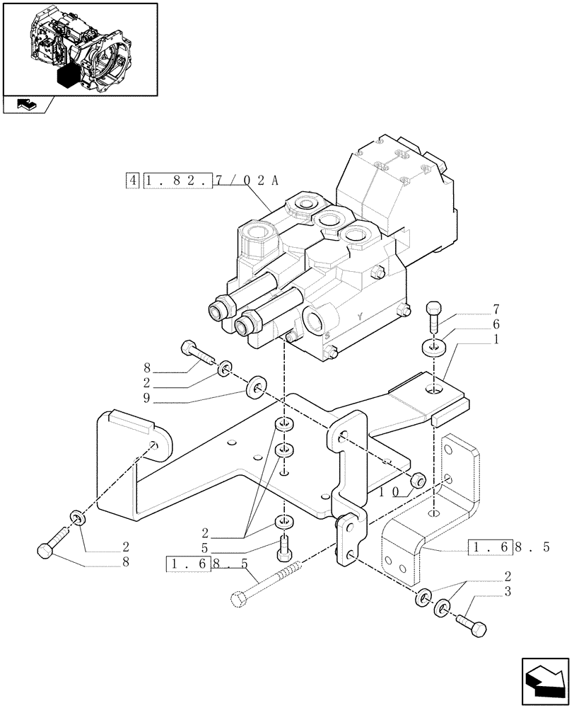 Схема запчастей Case IH MAXXUM 130 - (1.82.7/02[01]) - 2 ELECTRONIC MID MOUNTED VALVES - DISTRIBUTOR AND SUPPORT (VAR.330560-333560) (07) - HYDRAULIC SYSTEM