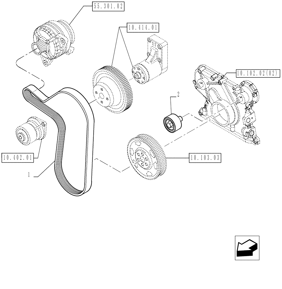 Схема запчастей Case IH P140 - (10.402.02) - WATER PUMP - BELT AND PULLEY (10) - ENGINE