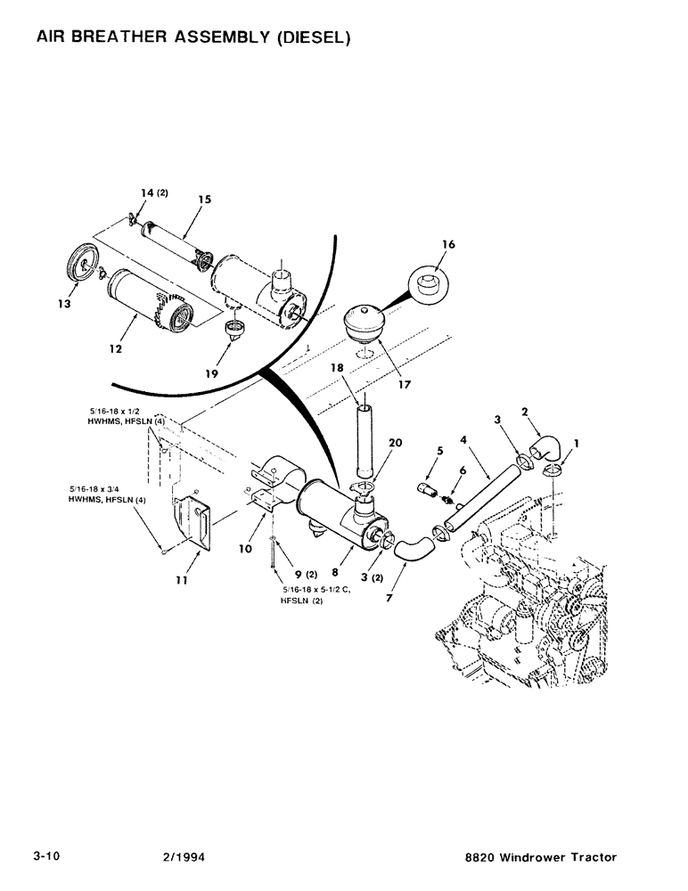 Схема запчастей Case IH 8820 - (3-10) - AIR BREATHER ASSEMBLY, DIESEL (03) - FUEL SYSTEM