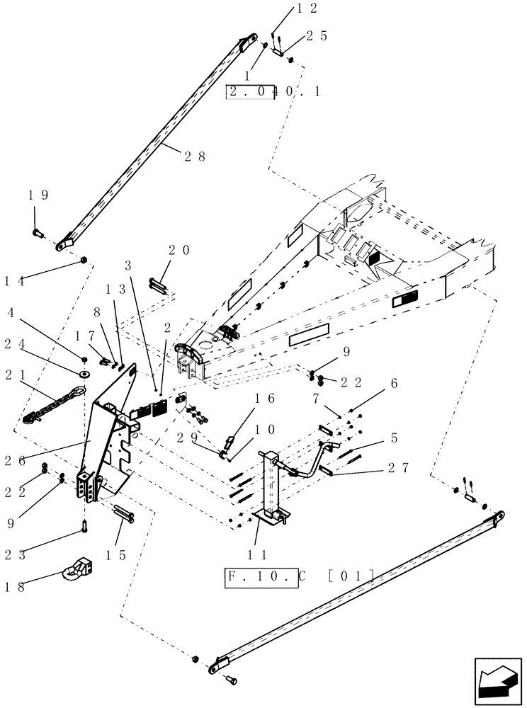 Схема запчастей Case IH ADX3360 - (F.10.D[05]) - FRONT FRAME - TOW BETWEEN HITCH ASSY (BSN CBJ0005318) F - Frame Positioning