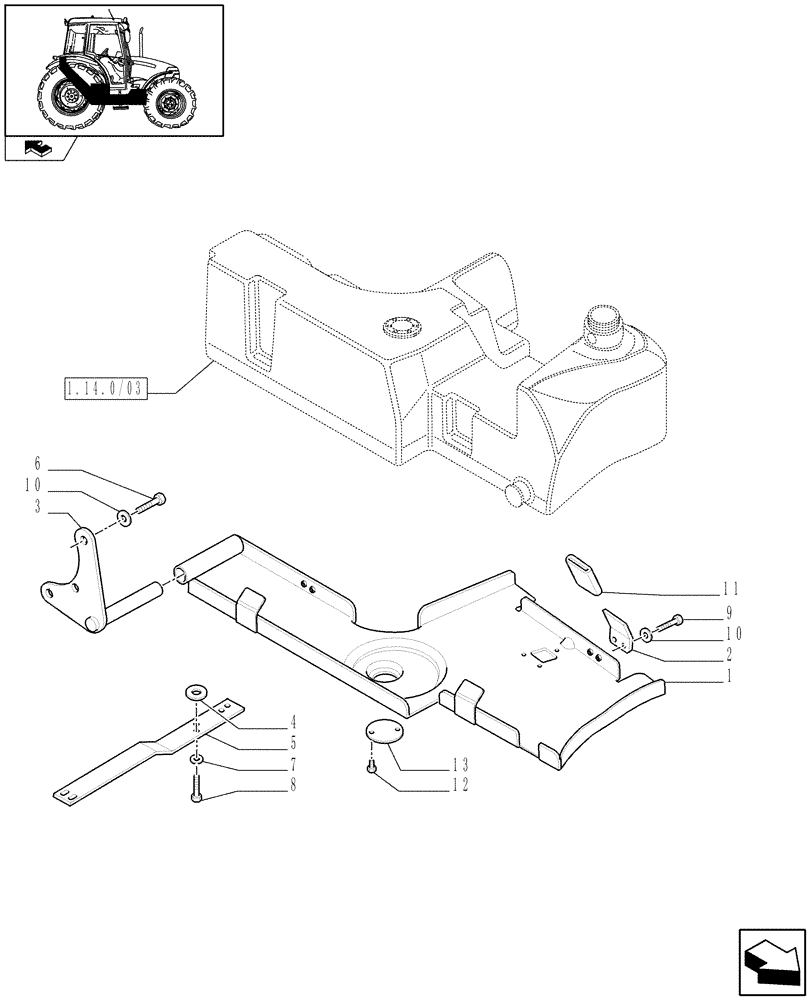 Схема запчастей Case IH FARMALL 90 - (1.14.7/02) - JAPAN SMV EMBLEM - FUEL TANK SUPPORT (VAR.332011) (02) - ENGINE EQUIPMENT