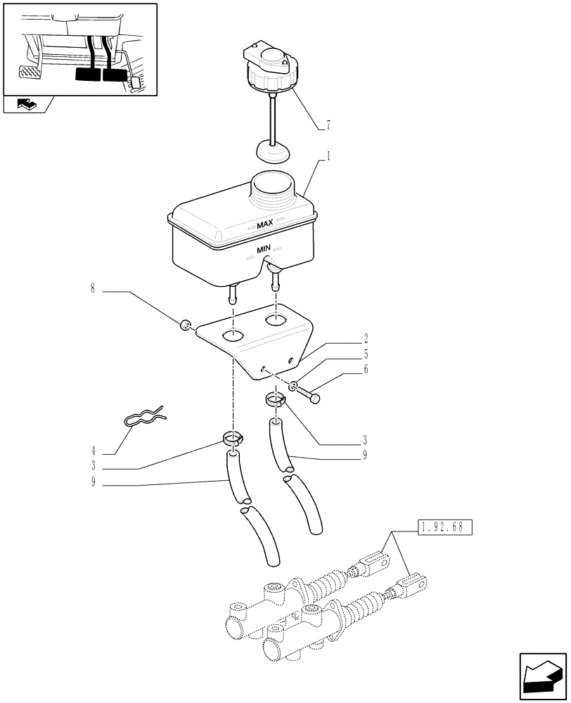 Схема запчастей Case IH FARMALL 90 - (1.68.2[01]) - BRAKING SYSTEM TANK (05) - REAR AXLE