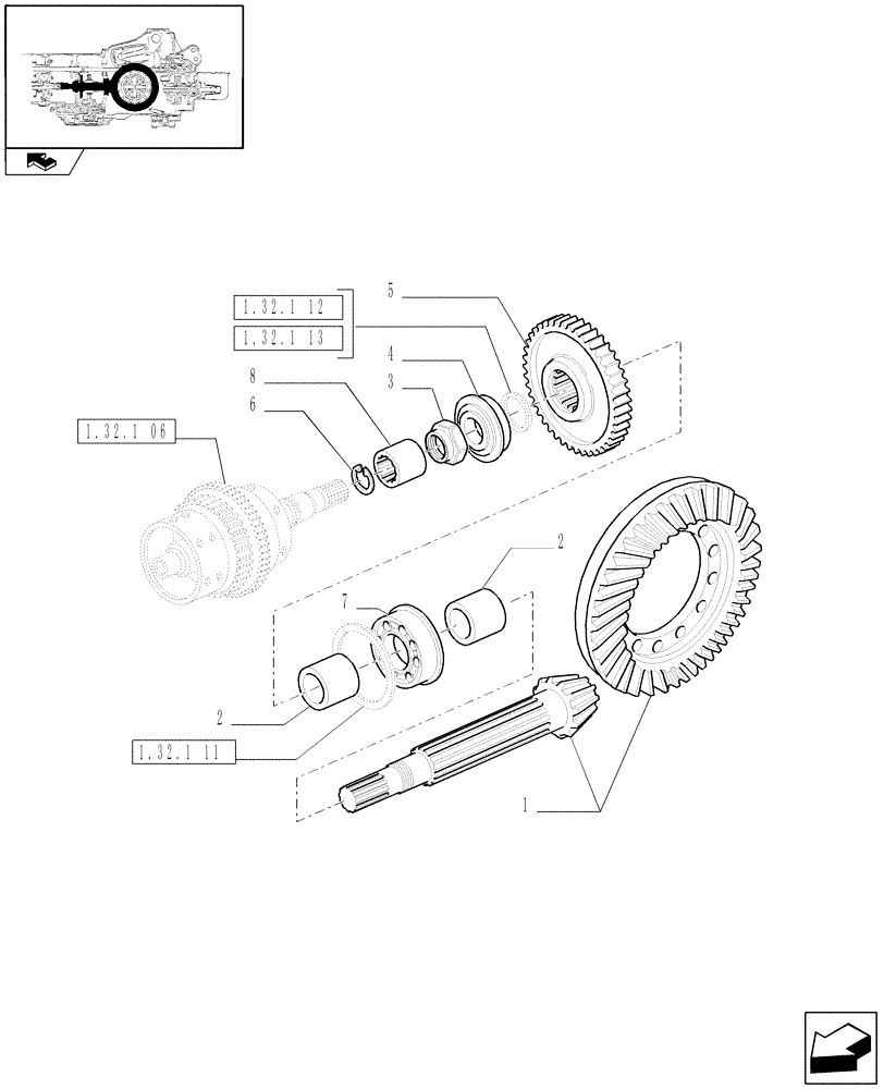 Схема запчастей Case IH PUMA 165 - (1.32.1[08]) - CENTRAL REDUCTION GEARS - BEVEL GEARS (03) - TRANSMISSION