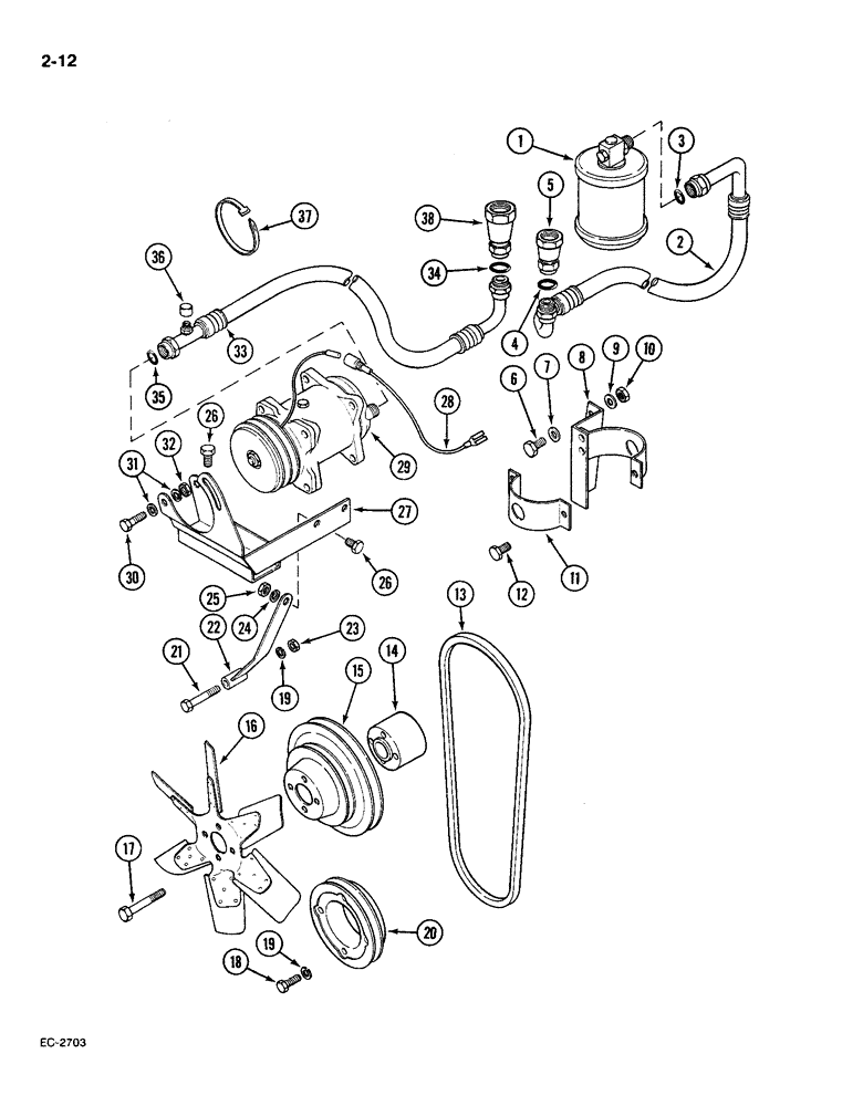 Схема запчастей Case IH 585 - (2-12) - AIR CONDITIONING, COMPRESSOR AND CONNECTIONS, TRACTOR WITH CAB (02) - ENGINE