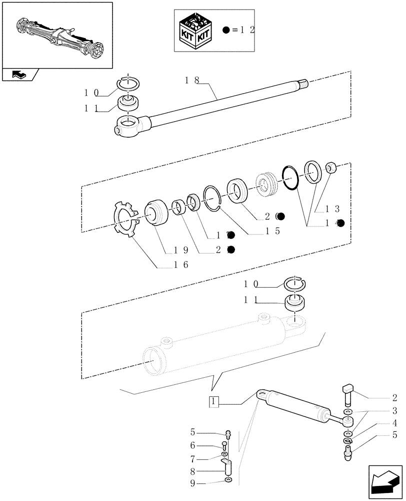 Схема запчастей Case IH FARMALL 80 - (1.40.5/08[02]) - CLASS 2 FRONT AXLE WITH 2ND STEERING CYL. (4OKM/H) - POWER STEERING CYLINDER (VAR.335540-743908-743552) (04) - FRONT AXLE & STEERING