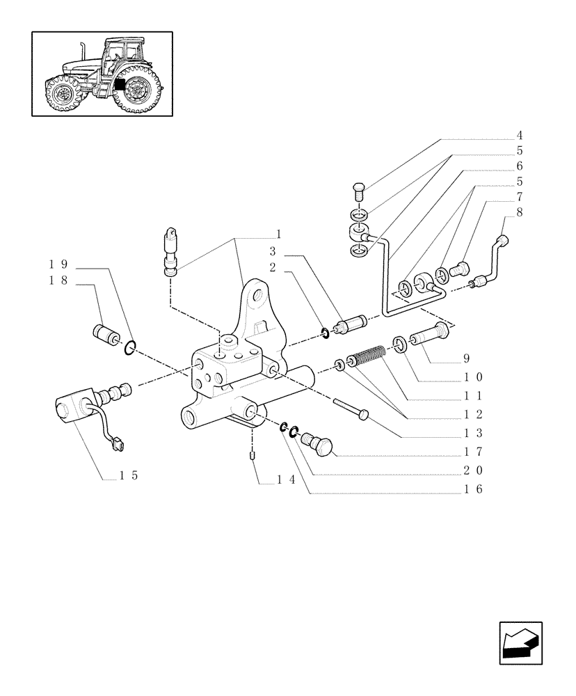 Схема запчастей Case IH JX100U - (1.33.2[01]) - IDLER CONTROLS - 2WD - PIPES & SOLENOID VALVES (04) - FRONT AXLE & STEERING