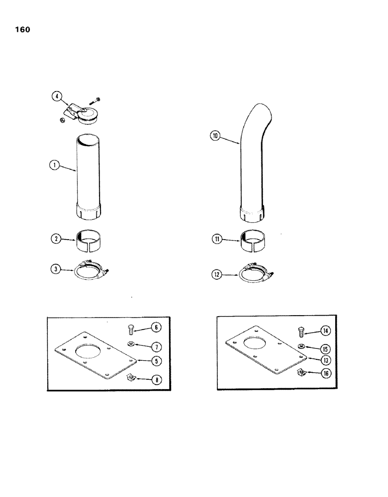 Схема запчастей Case IH 336BD - (160) - EXHAUST SYSTEM, STACK ONLY, WITH RAIN CAP, K, L 